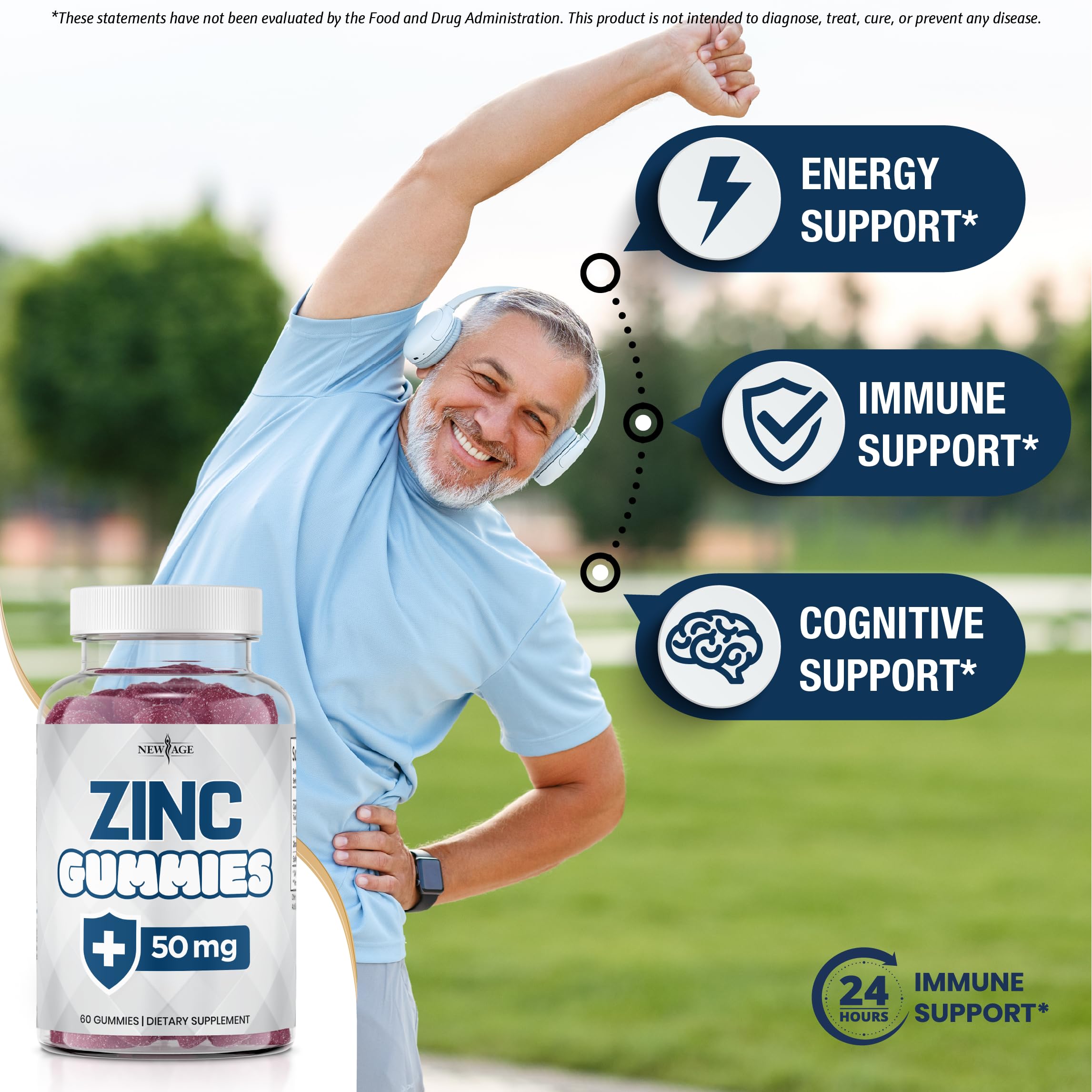 Zinc Gummies ingredients list highlighting Non-GMO and allergens-free