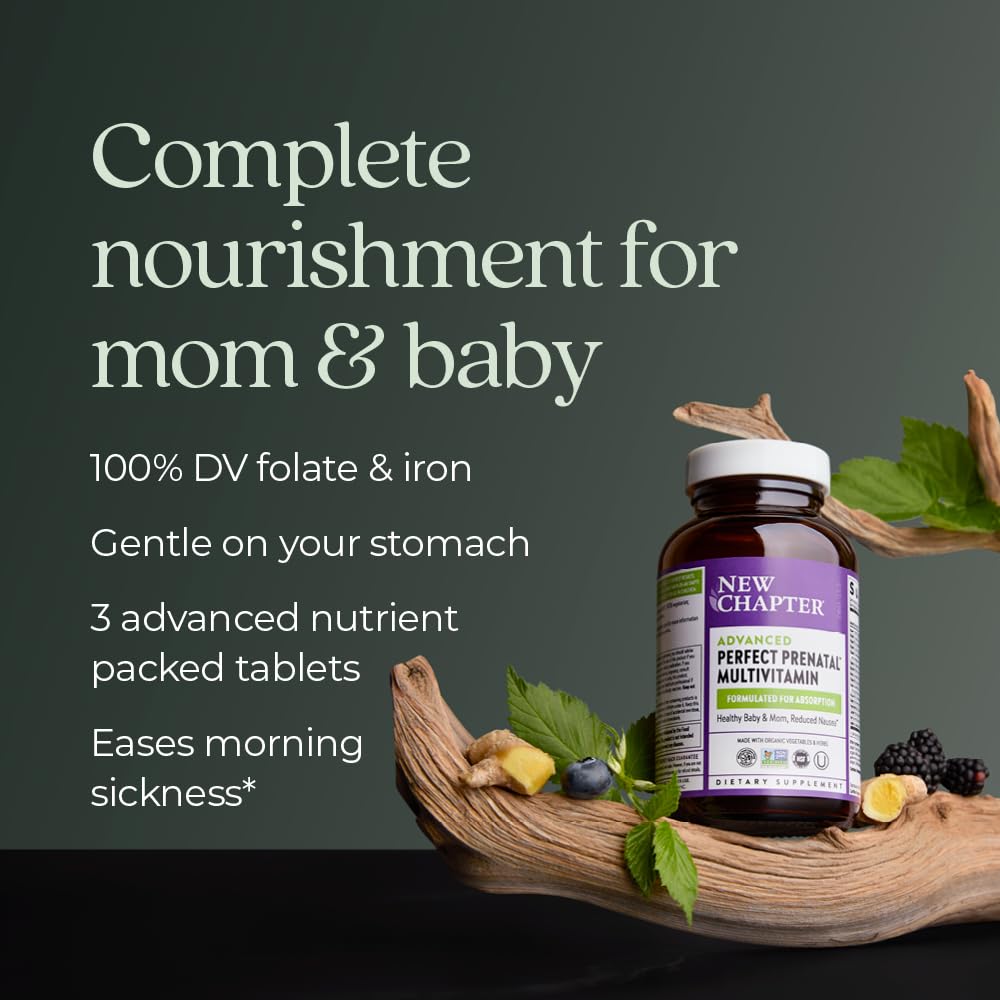 Three-tablet daily serving with iron and folate highlights