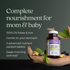Three-tablet daily serving with iron and folate highlights