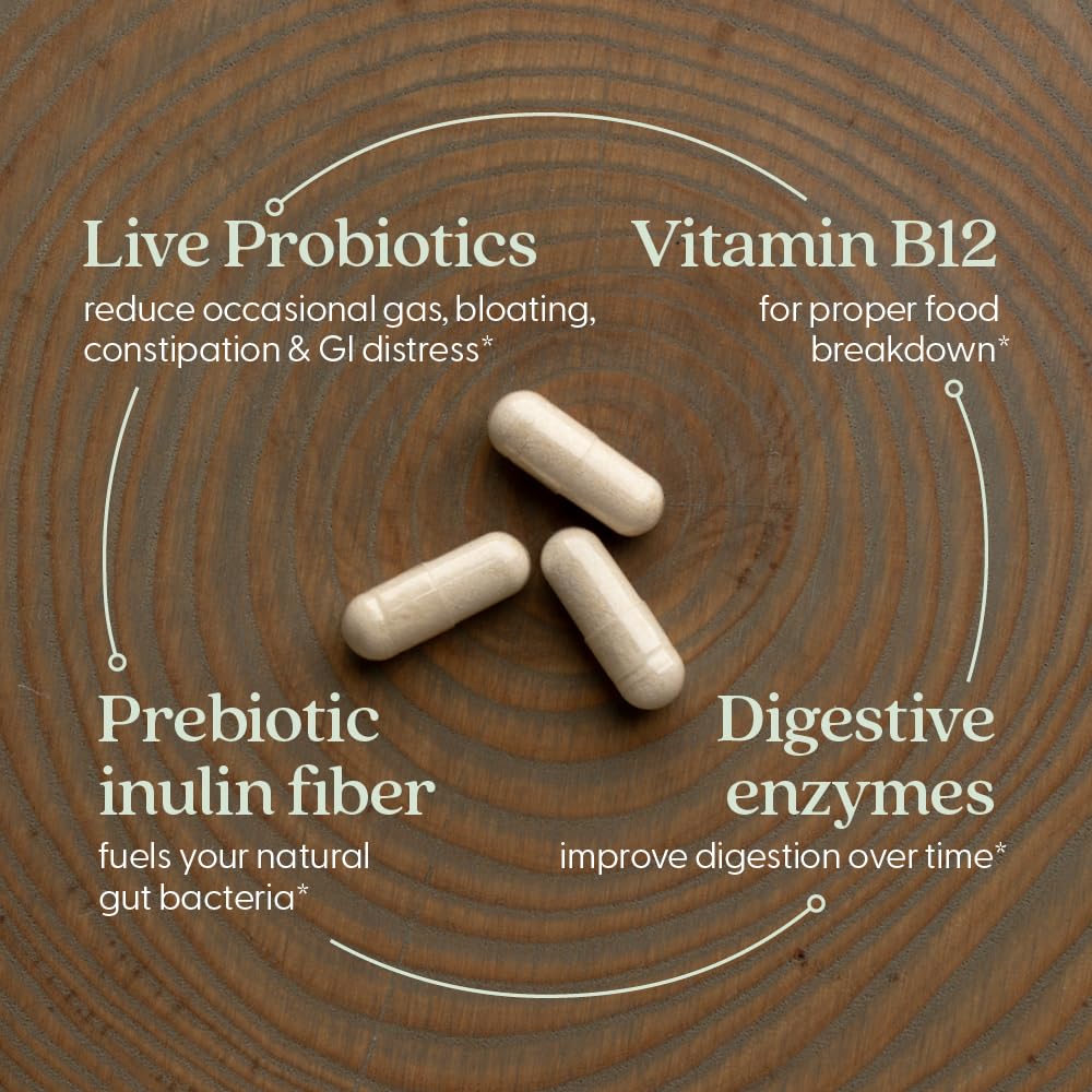 Graphic showing the five digestive enzymes included
