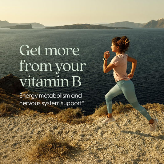 Close-up of 8 B vitamins graphic on the bottle
