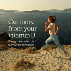 Close-up of 8 B vitamins graphic on the bottle