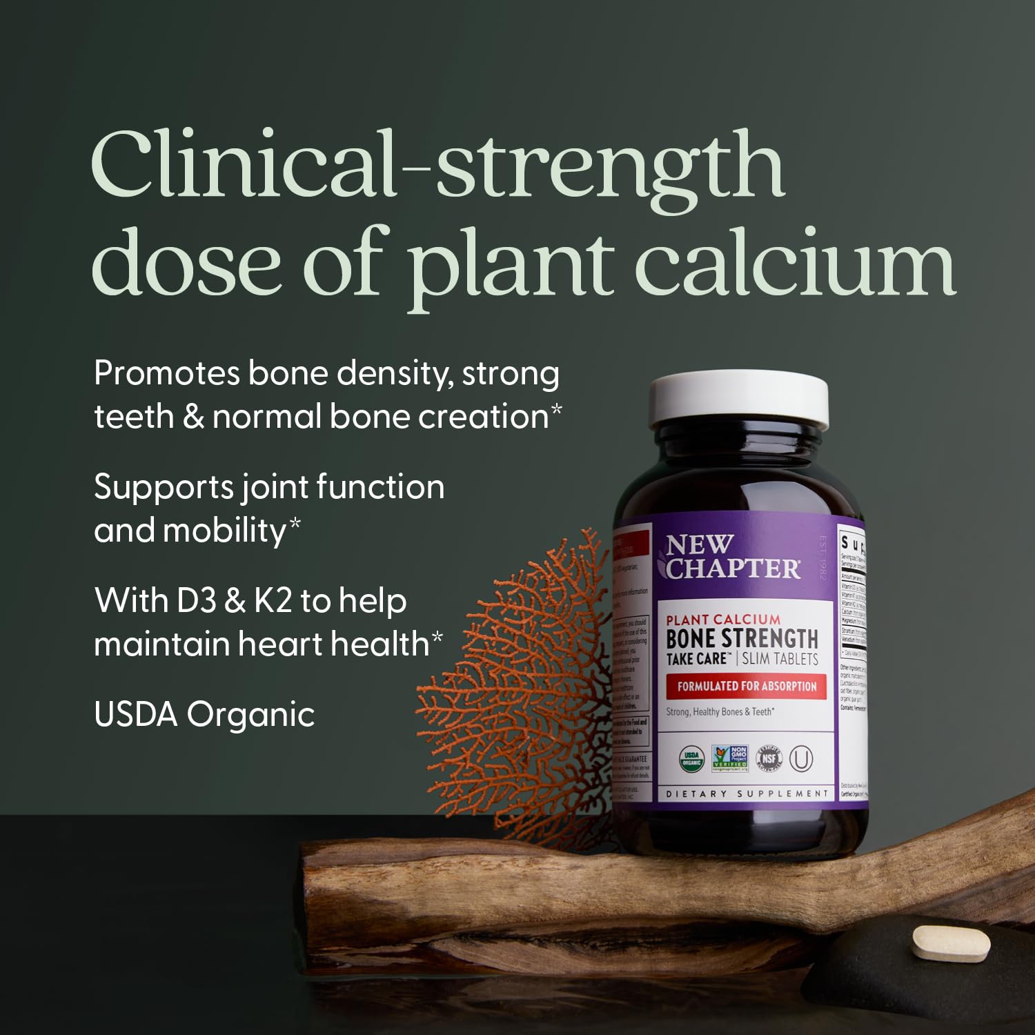Product label highlighting organic calcium, magnesium, and 70+ trace minerals