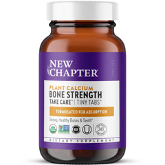 New Chapter calcium supplement bottle promoting bone support and joint health.