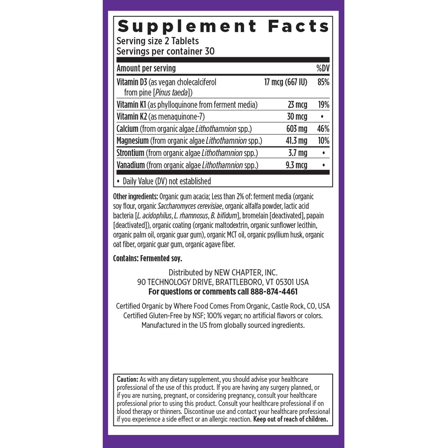 Close-up of label highlighting calcium and Vitamin D3