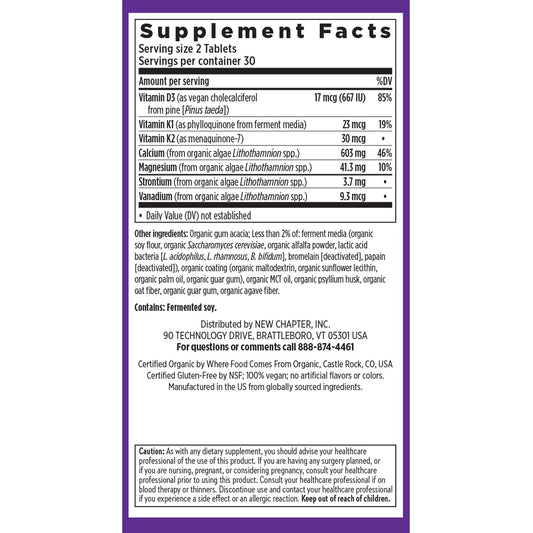 Close-up of label highlighting calcium and Vitamin D3