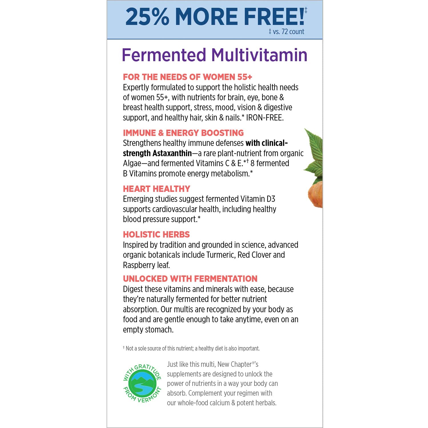 Nutrition label for New Chapter Every Women's One Daily 55+ 90ct