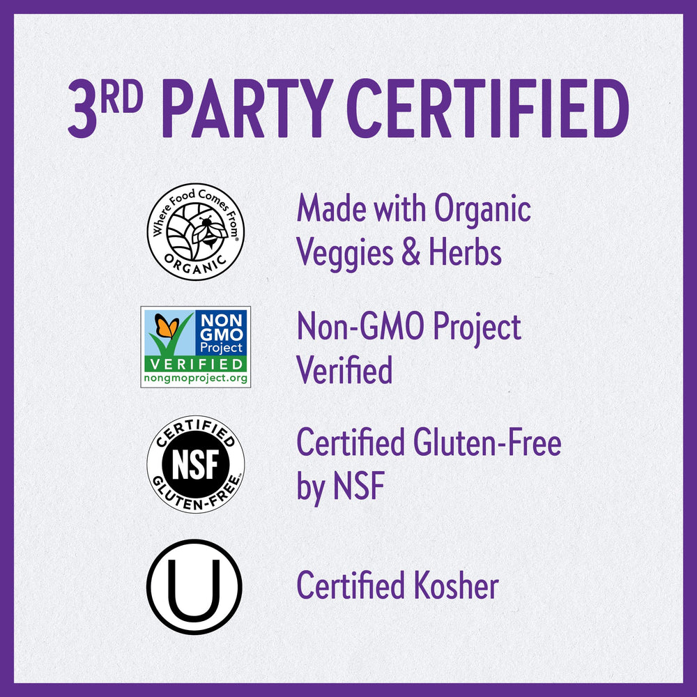 Organic vegetables and herbs featured in formulation
