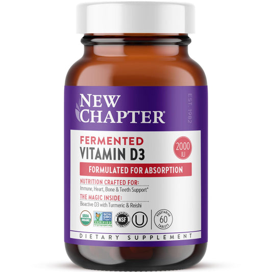 Front view of New Chapter Fermented Vitamin D3 2000 IU organic bottle