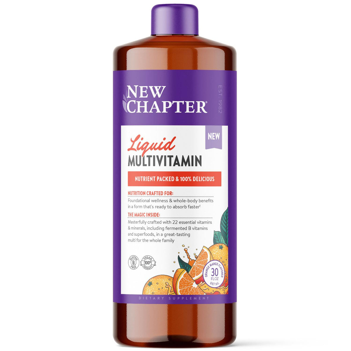 New Chapter Orange Mango liquid multivitamin bottle front view
