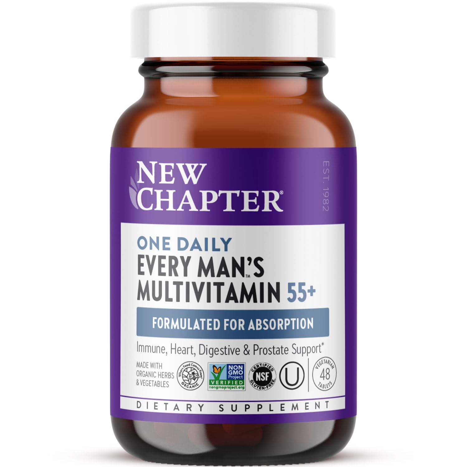 Front view of New Chapter Men's Multivitamin 50+ bottle