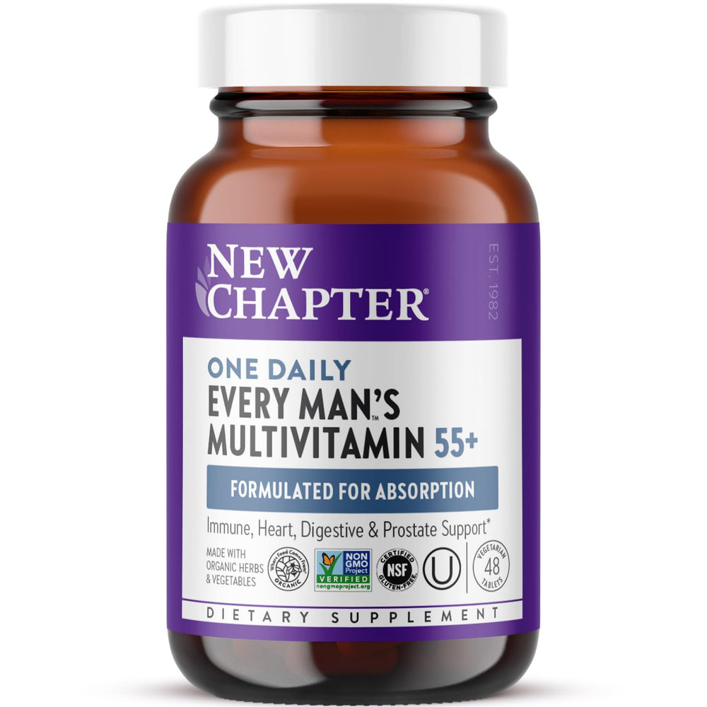 Front view of New Chapter Men's Multivitamin 50+ bottle