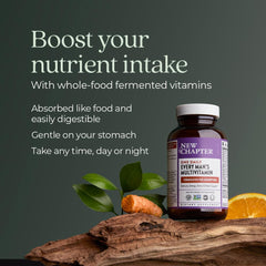 New Chapter Men's Multivitamin digestible form emphasizes gentle consumption.