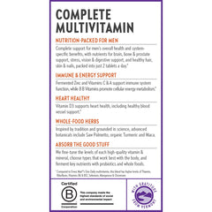 New Chapter Men's Multivitamin label notes Non-GMO and organic certifications.