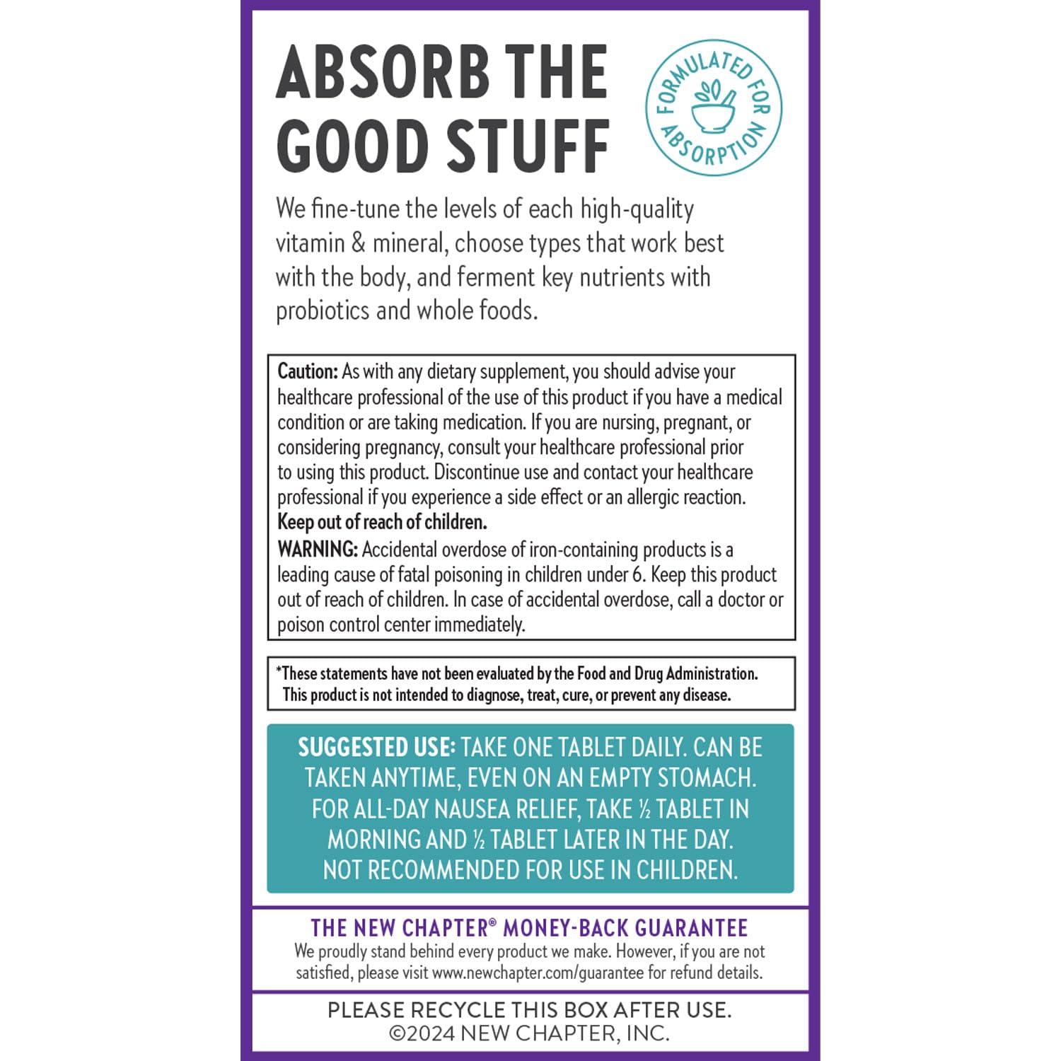 New Chapter Prenatal vegetarian and kosher certified packaging details.