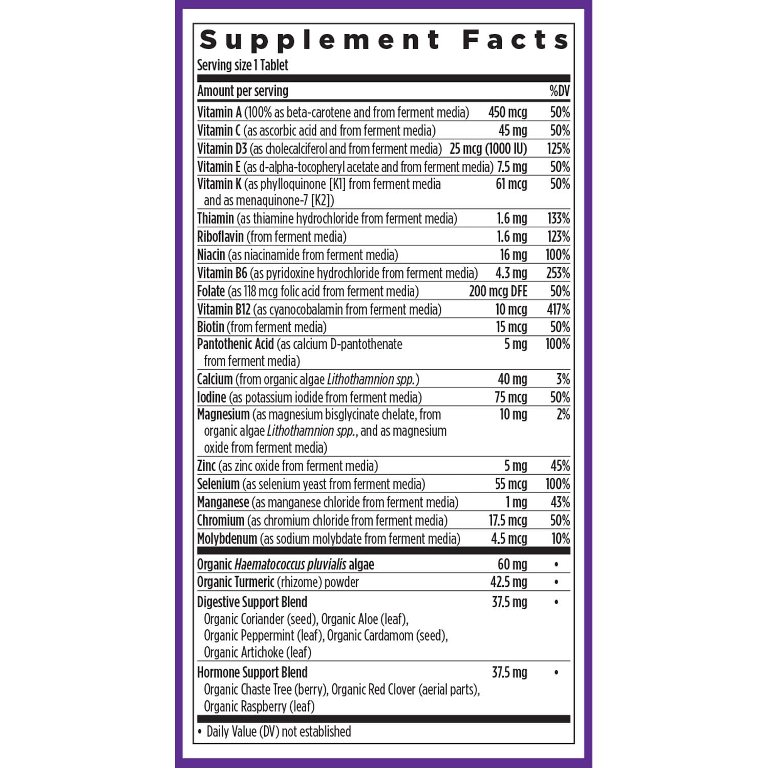 New Chapter 55+ ingredients panel showing astaxanthin and probiotics-fermented nutrients