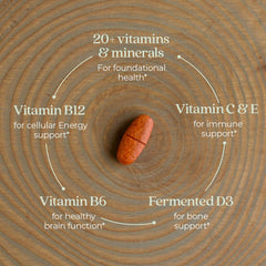 New Chapter label closeup highlighting fermented nutrients and non-GMO ingredients