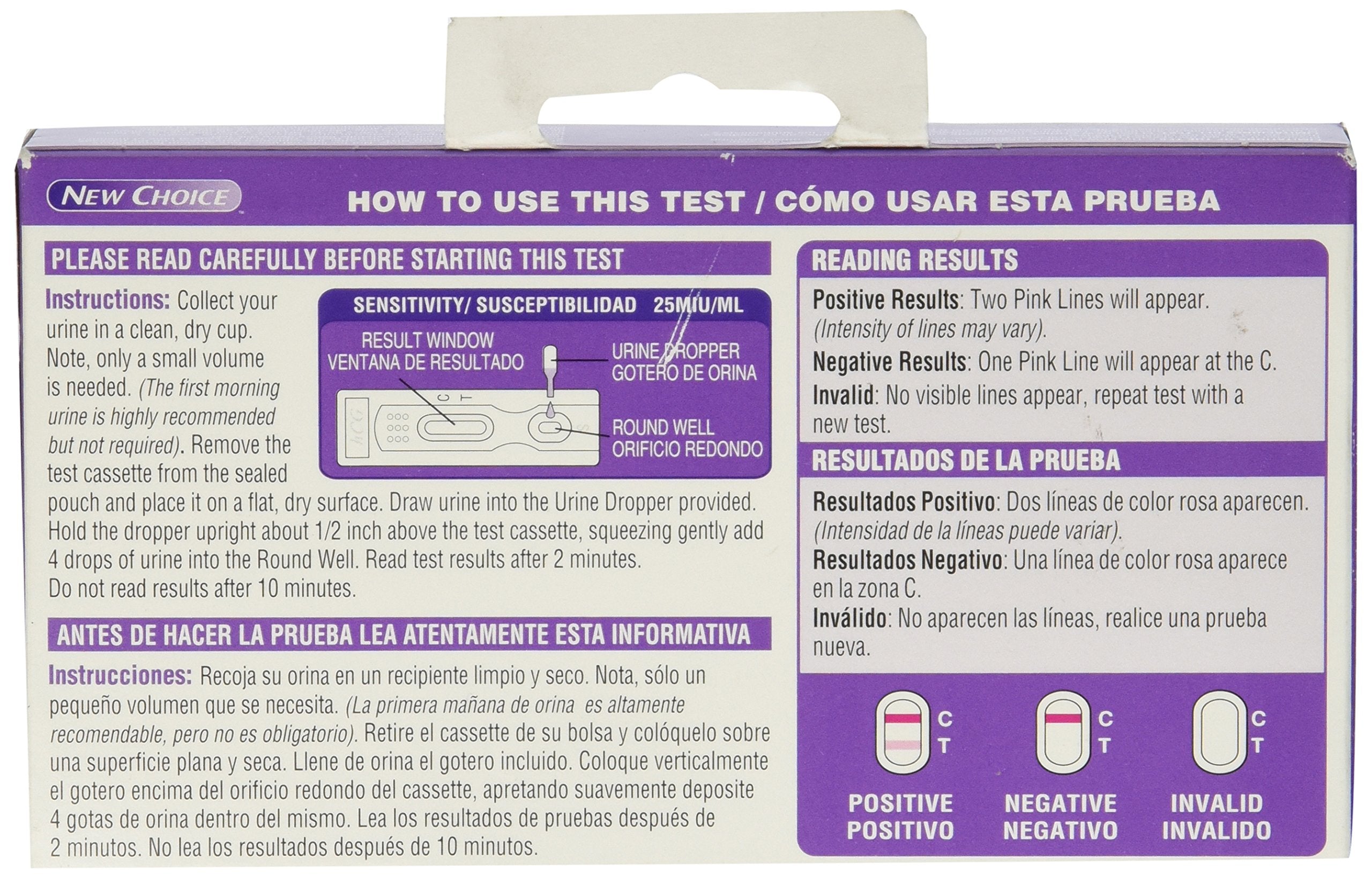 Close-up of New Choice Pregnancy Test showing 1-minute result