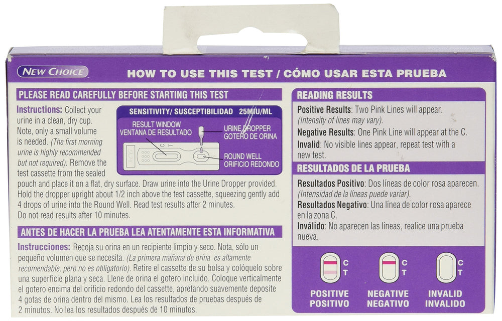 Close-up of New Choice Pregnancy Test showing 1-minute result