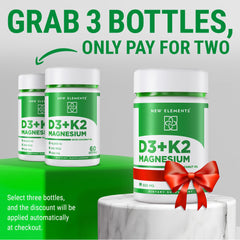 New Elements Vitamin D3 K2 with Magnesium Glycinate softgels in bottle