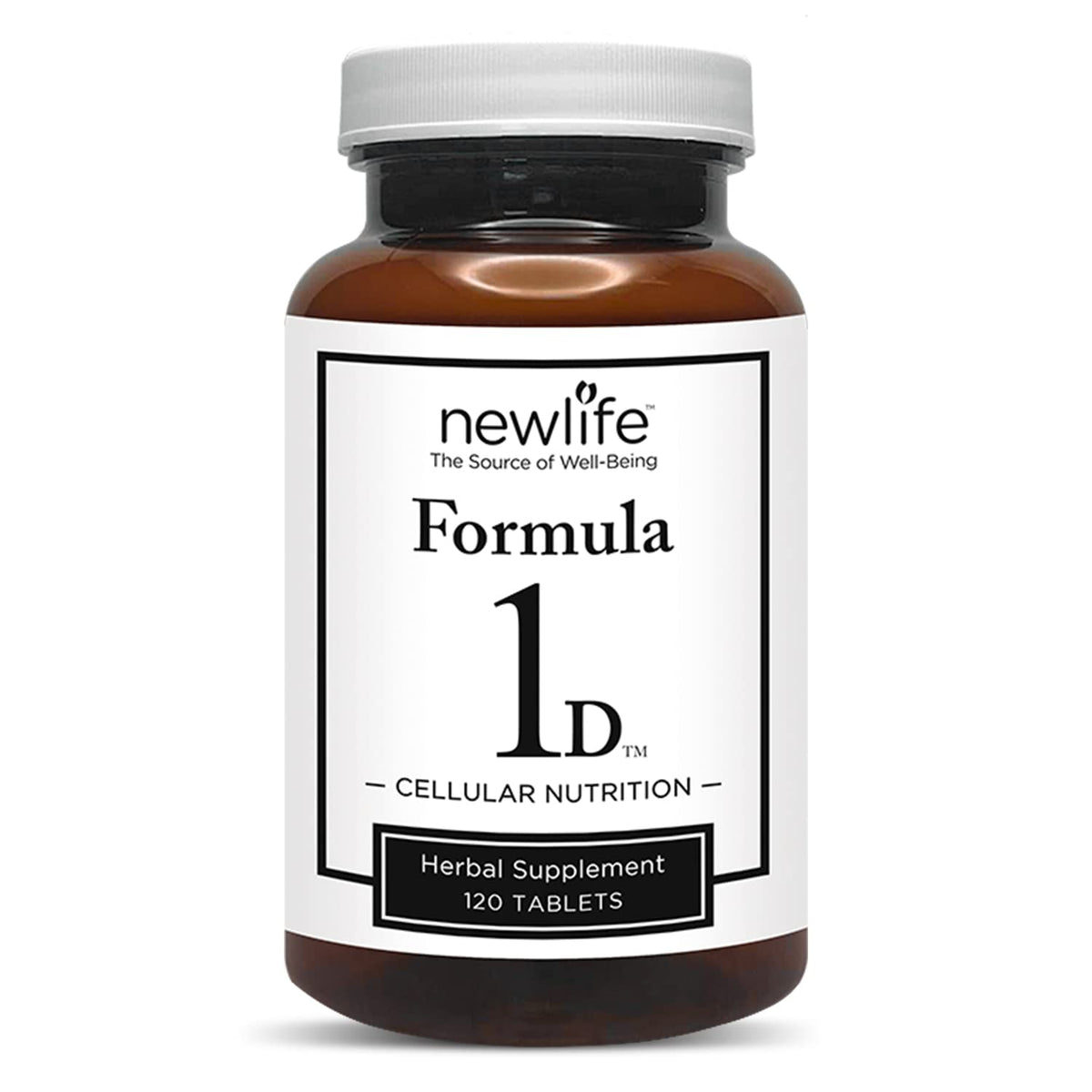 Bottle of New Life Formula 1D Blood Sugar Formula with herbal ingredients on a wooden surface