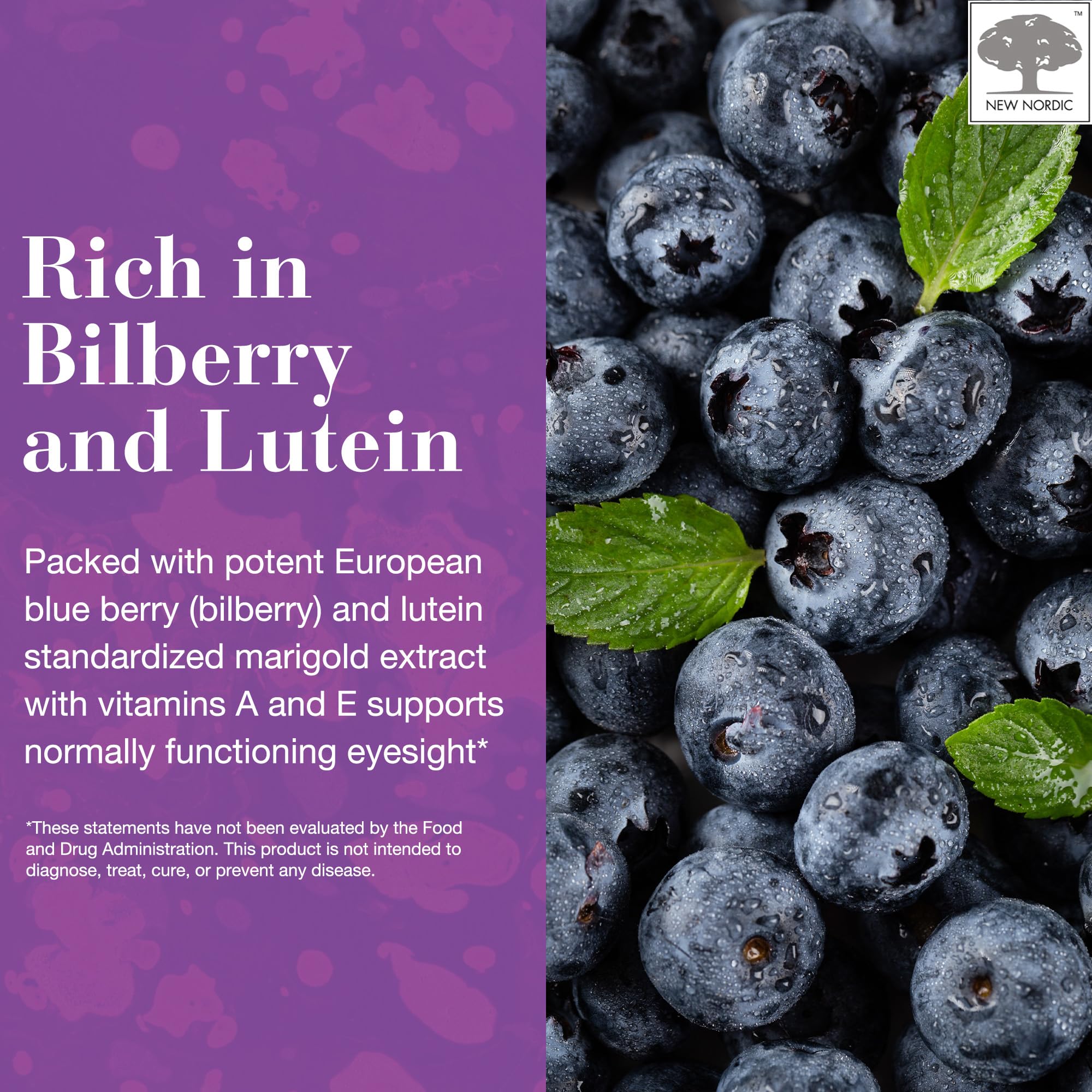 NEW NORDIC Blue Berry Eye Vitamin packaging highlights vegan, non-GMO formulation