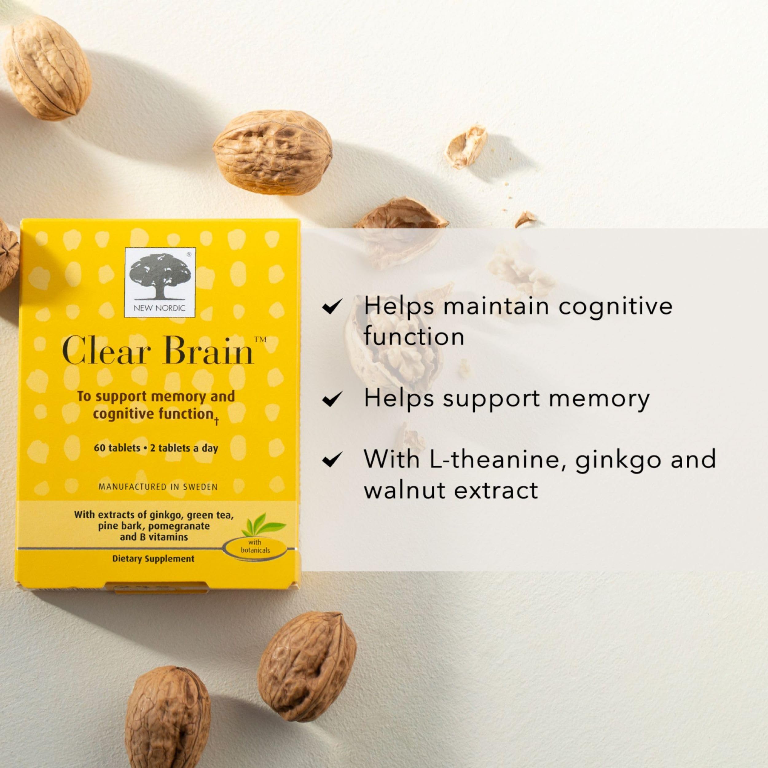 Walnut and ginkgo ingredients representing Clear Brain