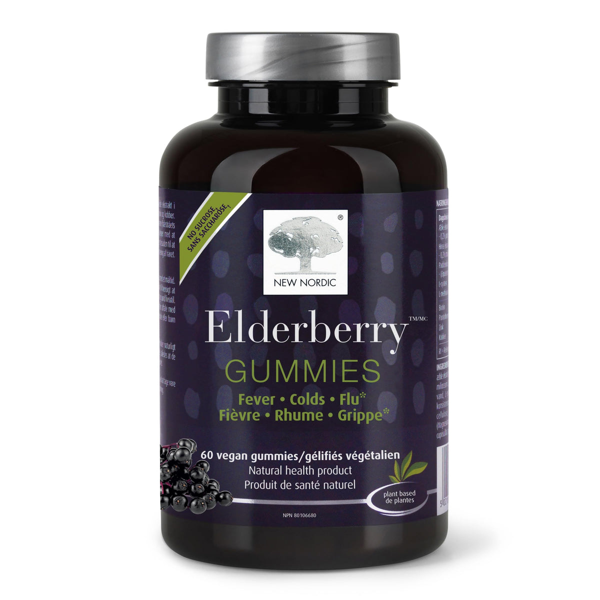 Bottle of NEW NORDIC Elderberry Vegan Gummies – 60 count