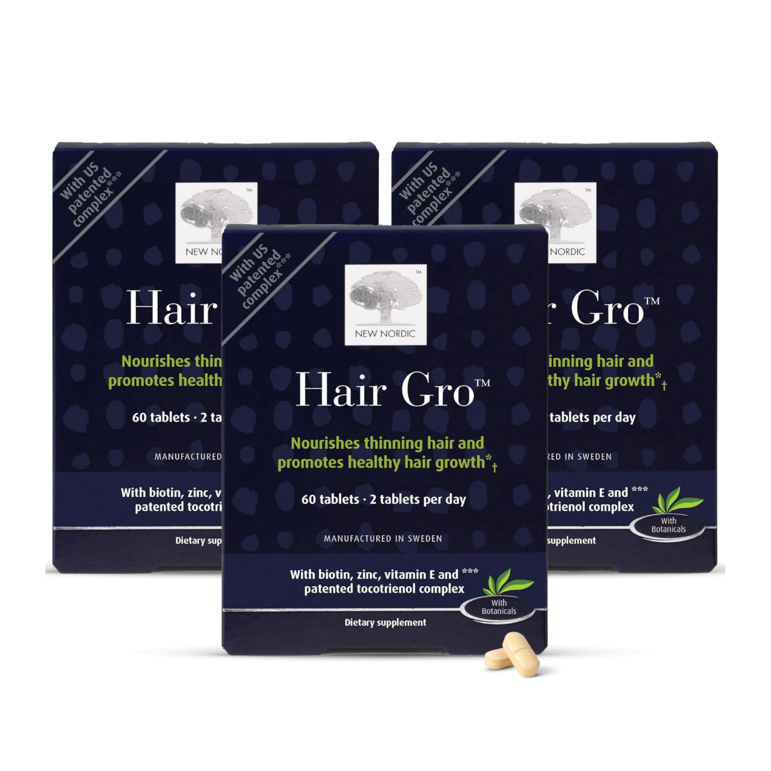 NEW NORDIC Hair GRO bottle closeup shows vegan formula and natural ingredients