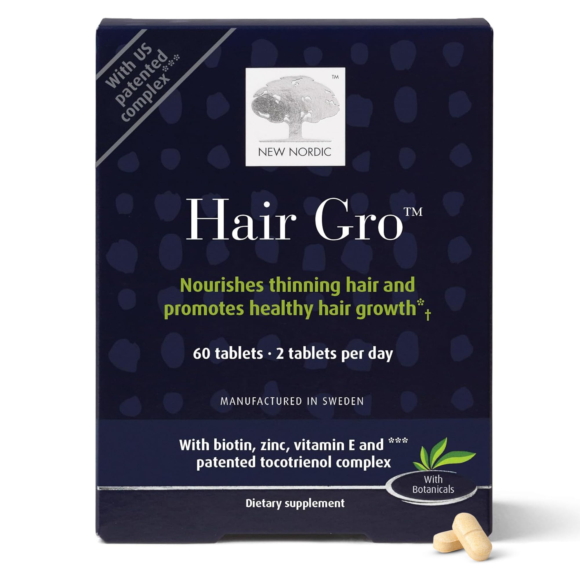 NEW NORDIC Hair GRO bottle front with vegan formula supporting natural hair growth.
