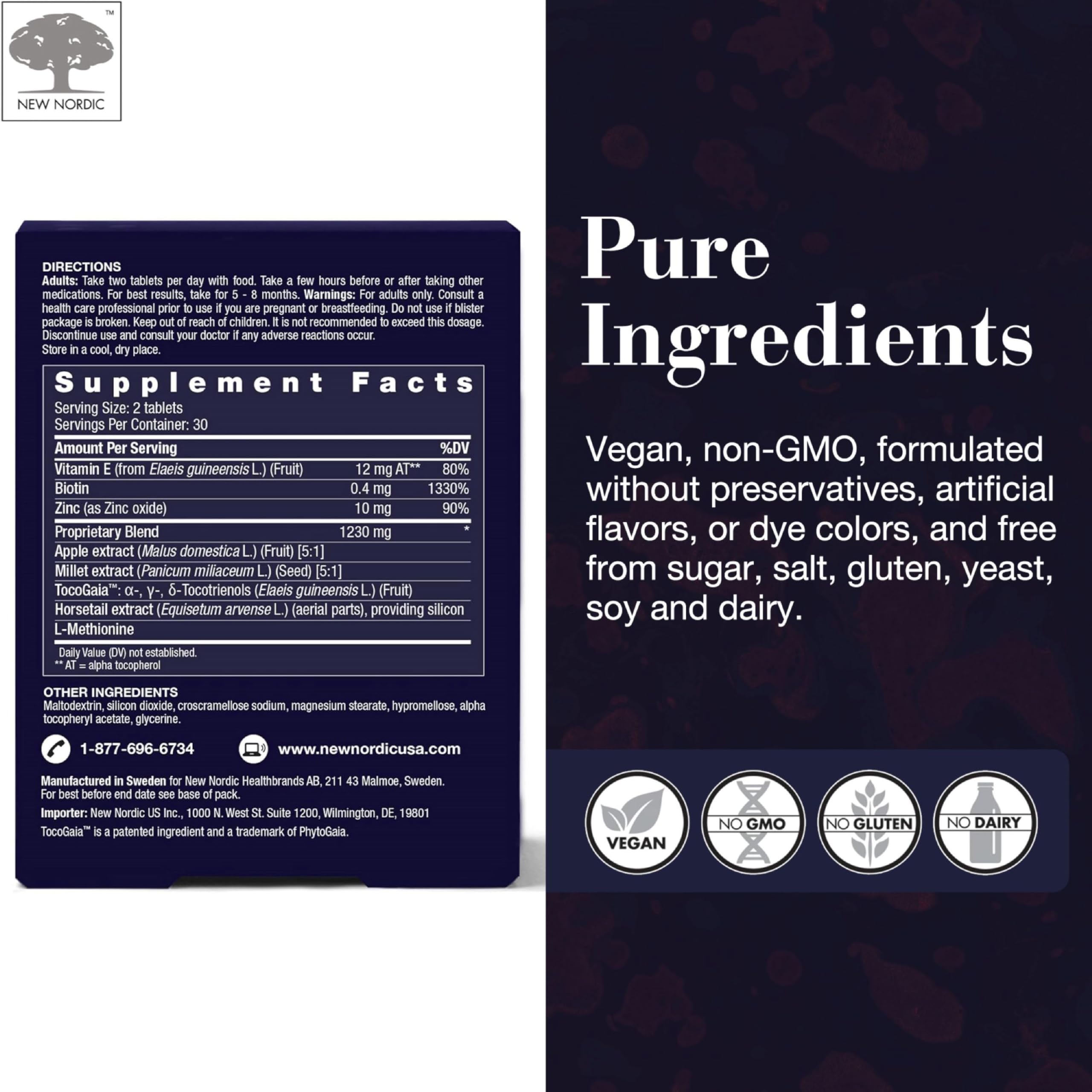NEW NORDIC Hair GRO label detail with palm tocotrienols and biotin