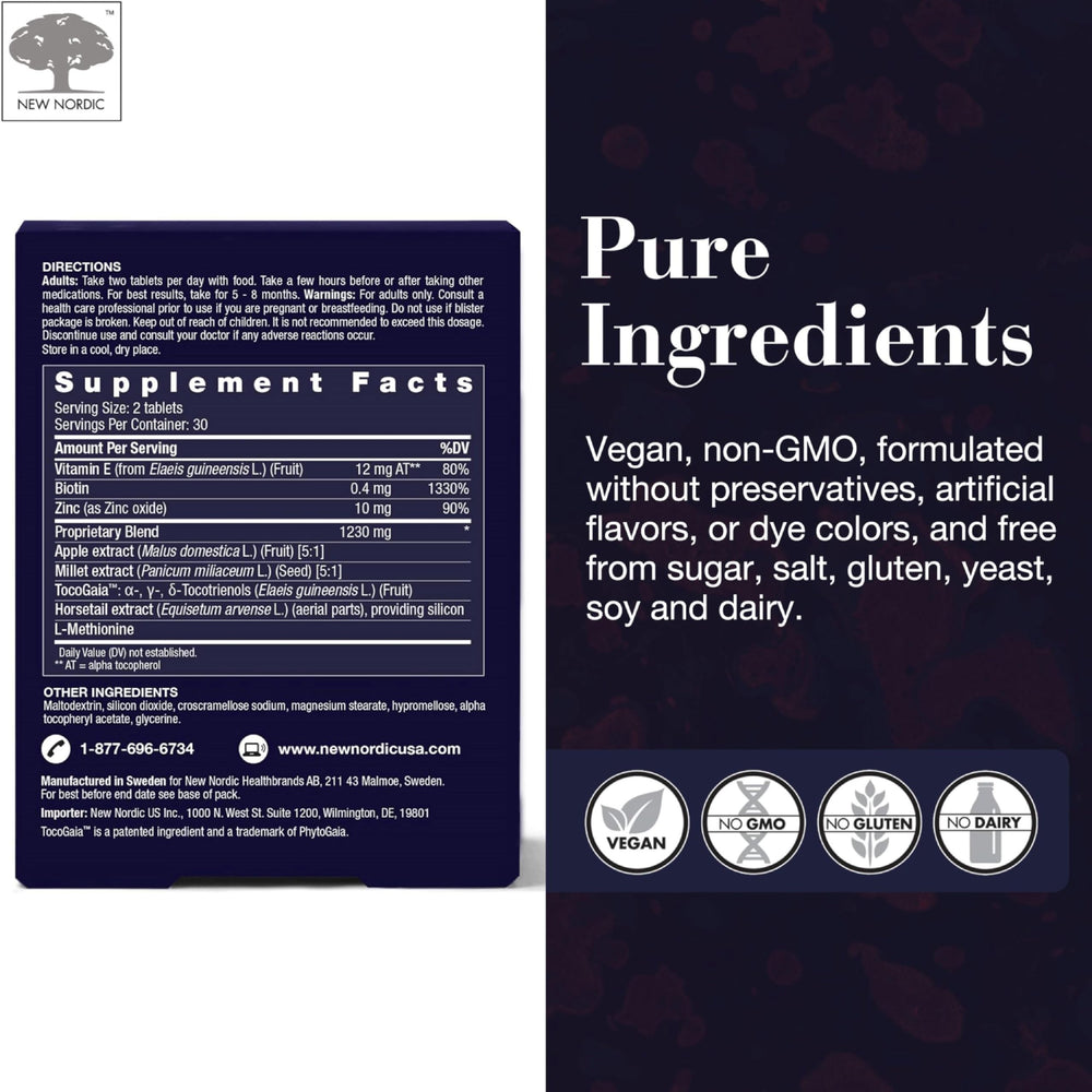 NEW NORDIC Hair GRO label detail with palm tocotrienols and biotin