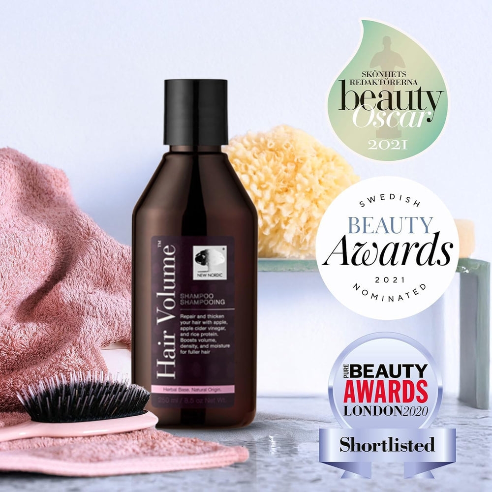 Close-up of ingredients for New Nordic Hair Volume Shampoo