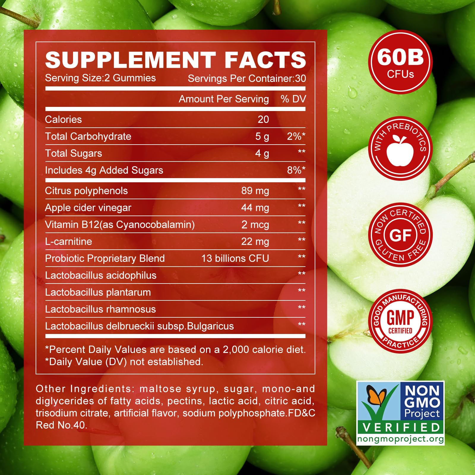 Label highlighting vegan, non-GMO, gluten-free attributes