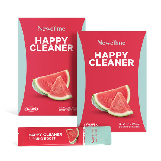 Product packaging for NEWELLME Happy Cleaner Super Greens Watermelon flavor