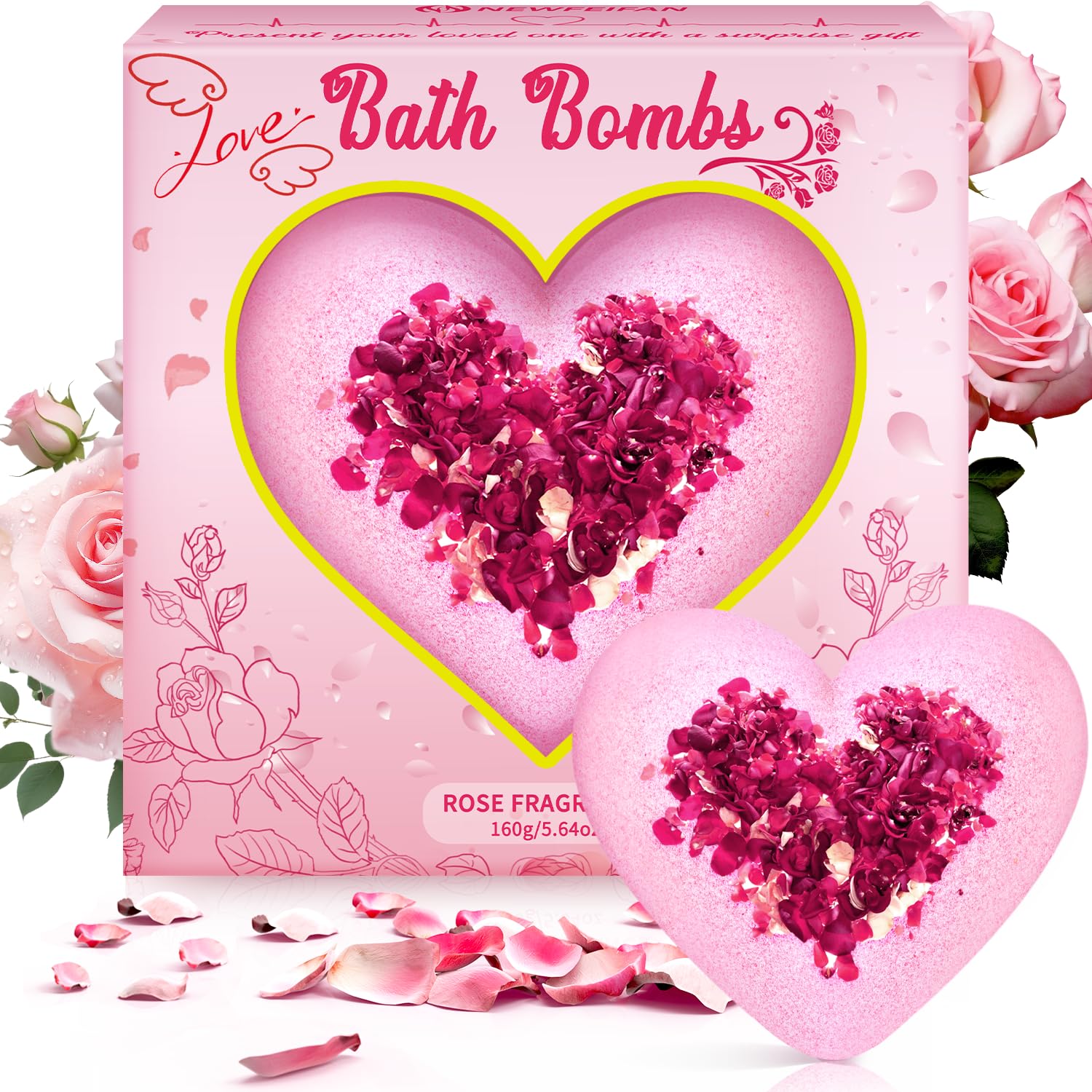 NEWFEIFAN heart-shaped bath bomb for a colorful, bubbly soak