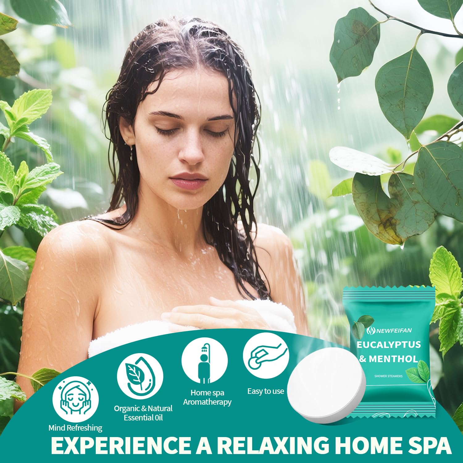 NEWFEIFAN menthol shower steamer provides invigorating freshness for a revitalizing shower.