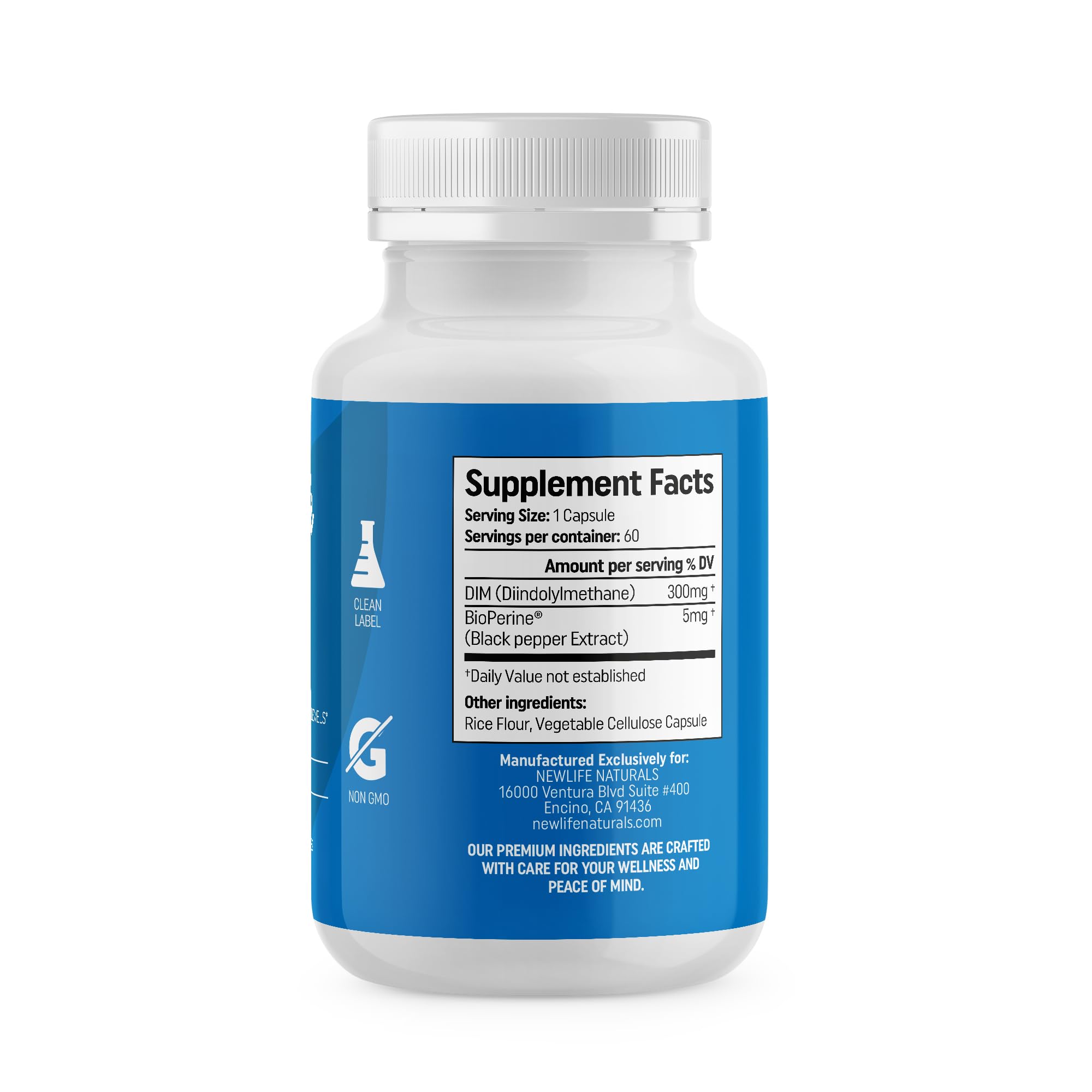DIM 300mg bottle with label close-up