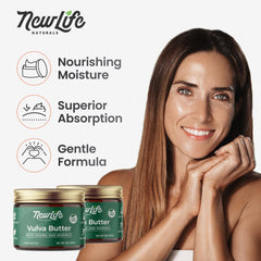 NewLife Naturals JButter Balm being applied illustrates daily intimate care routine.