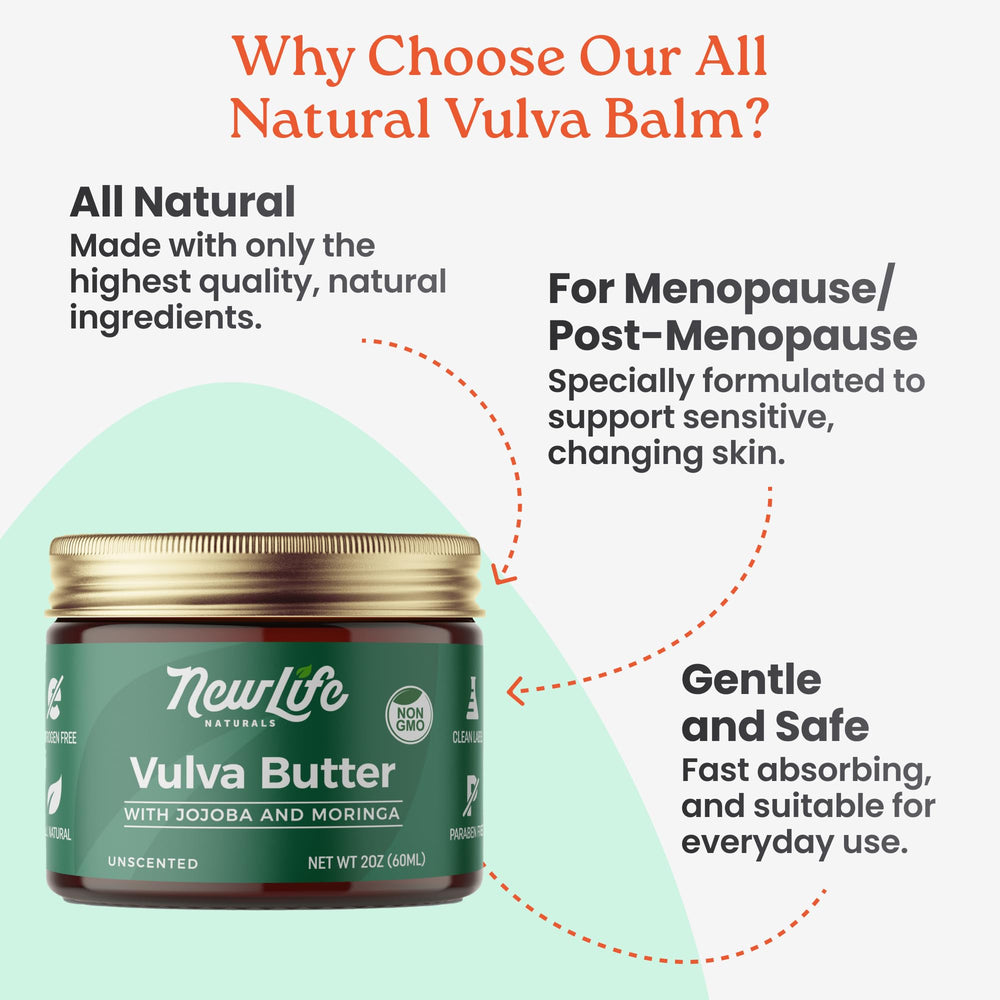NewLife Naturals JButter Balm ingredients image highlights jojoba, tamanu, moringa for skin nourishment.