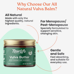 NewLife Naturals JButter Balm ingredients image highlights jojoba, tamanu, moringa for skin nourishment.