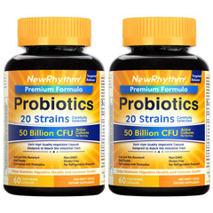 NewRhythm Probiotics 50B CFU bottle with 20 strains