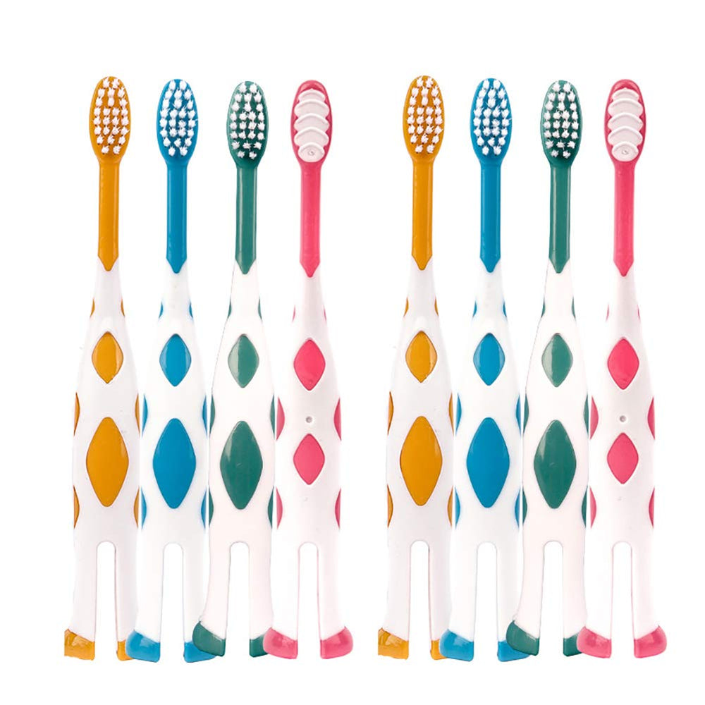 Newrichbee 8-pack kids toothbrush set in pink, orange, blue and green