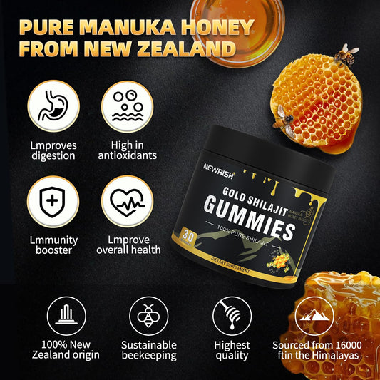 Diagram showing 85+ trace minerals and Fulvic Acid in Shilajit Gummies