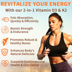 Graphic showing Vitamin D3 and K2 complex with coconut oil