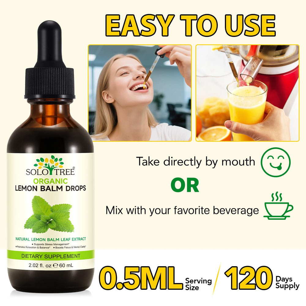 Lemon balm drops being taken with a beverage