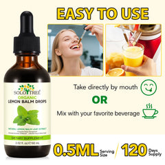 Lemon balm drops being taken with a beverage