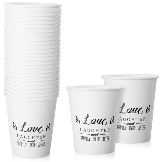 Newtay 50-pack 9oz wedding cups with elegant black print for stylish beverages.