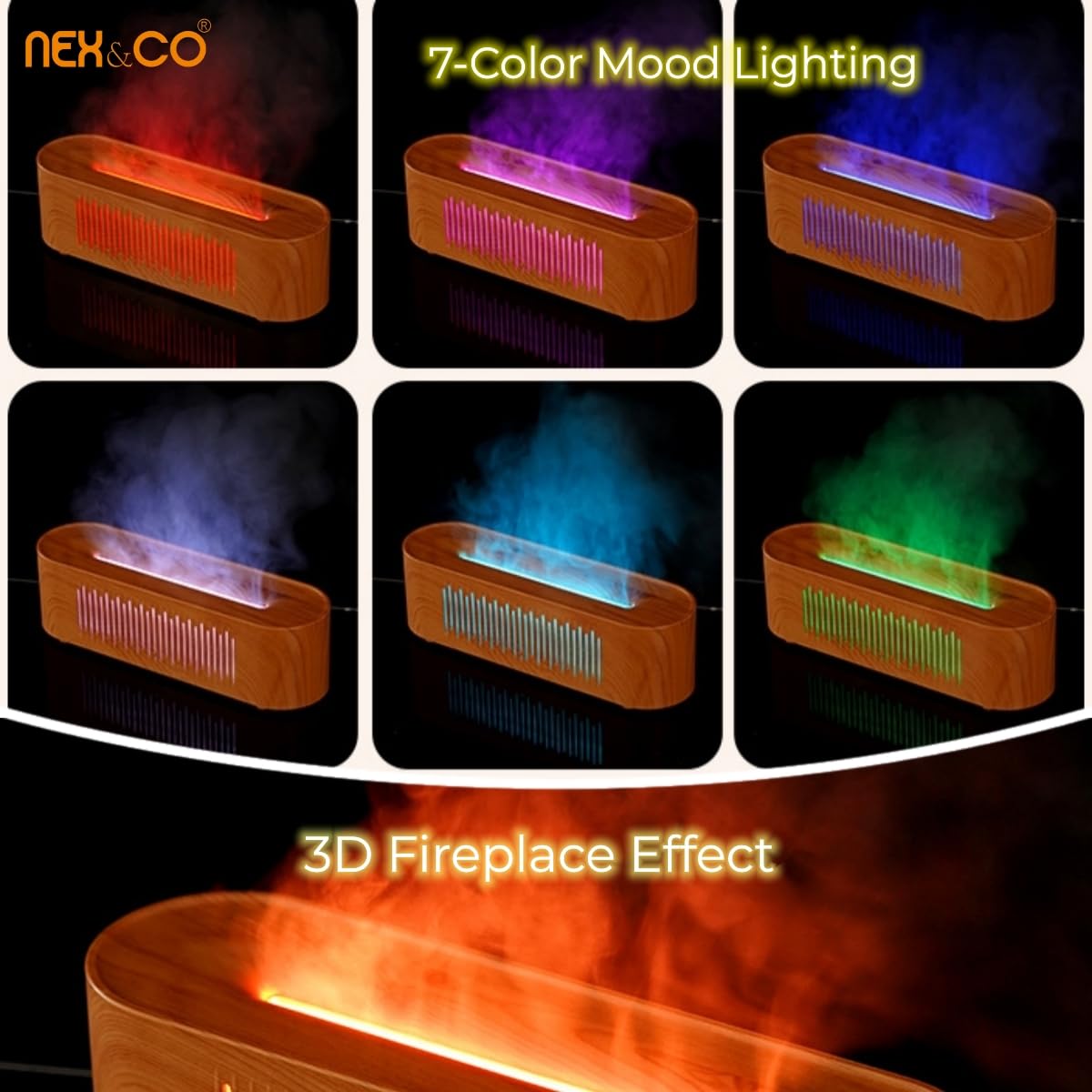 NEX&CO Infuser 7-color LED lights customizable mood for relaxation.