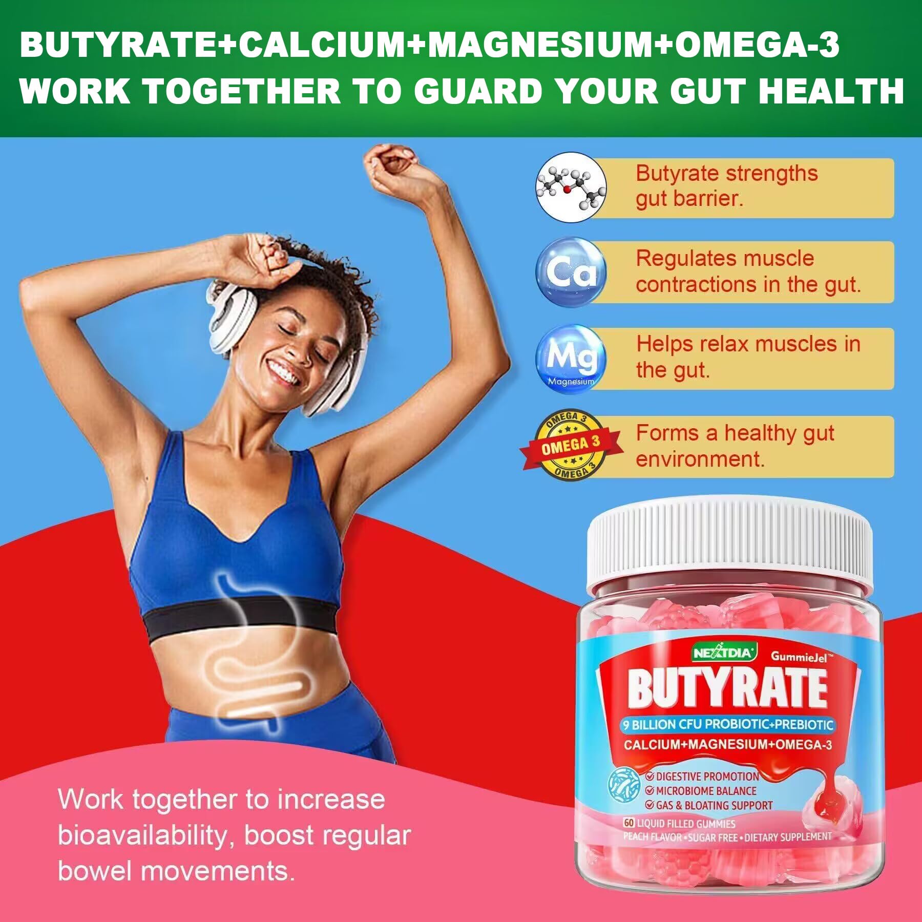 Nextdia 9-billion CFU probiotics promote balanced microbiota and digestion.
